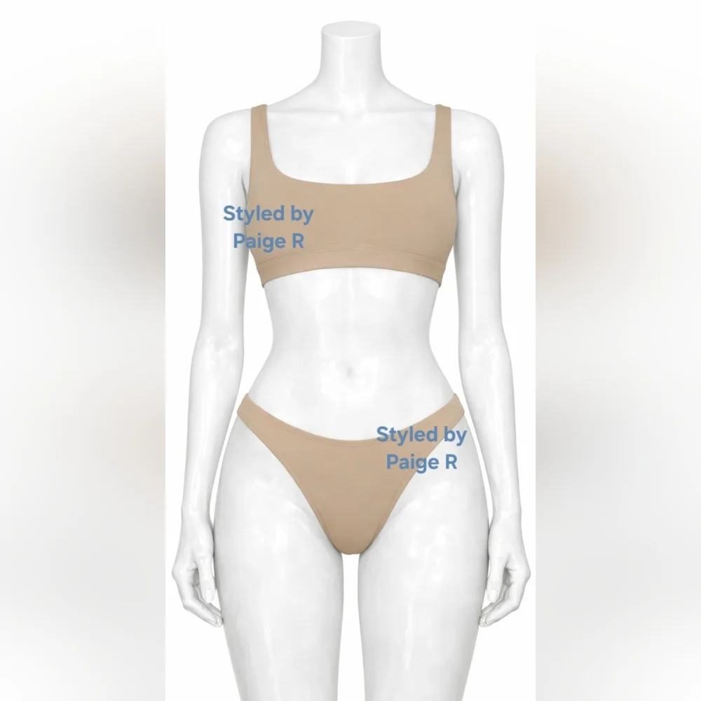 ❤️NWT SKIMS 2 Piece Swim Scoop neck top Cheeky tanga Bikini Set Nude DESERT 3X